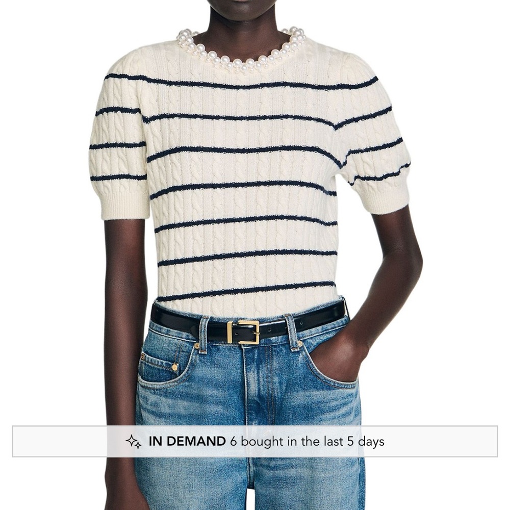 Sandro White and Black Striped Top